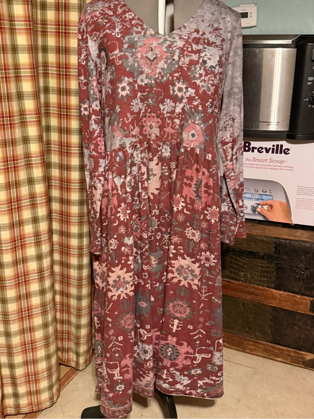 Breville Dusty Rose and Gray Long Sleeve Maxi Dress